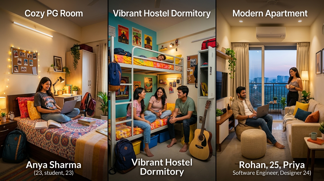 PG vs Hostel vs Flat: Which is the Best Option for Students and Freshers in Delhi and Gurgaon?
